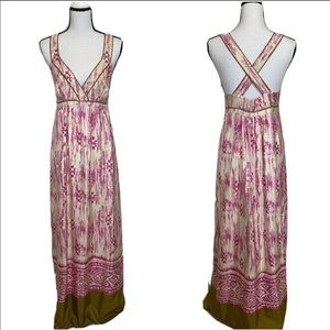LOFT 100% Silk Pink Maxi Dress Criss Cross Back